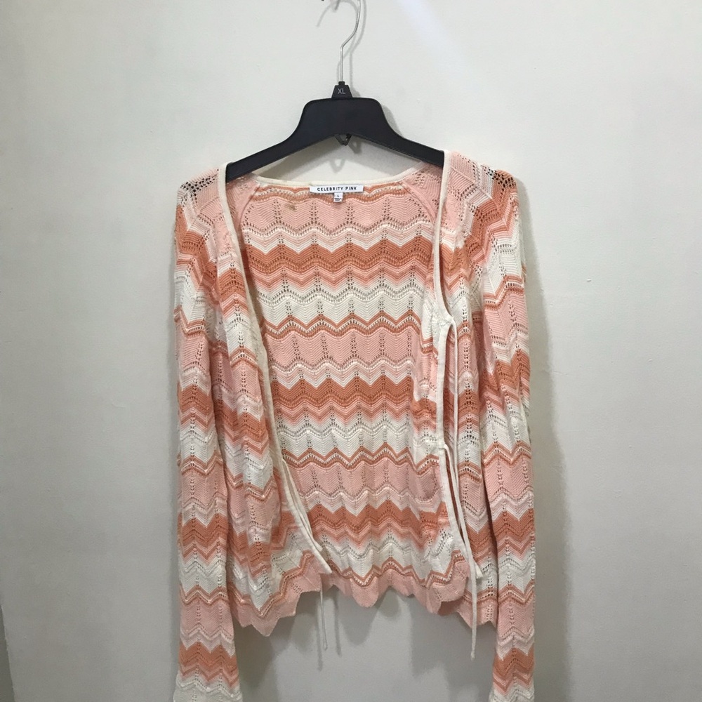 Celebrity Pink Peach and Cream Chevron Open-Front Cardigan